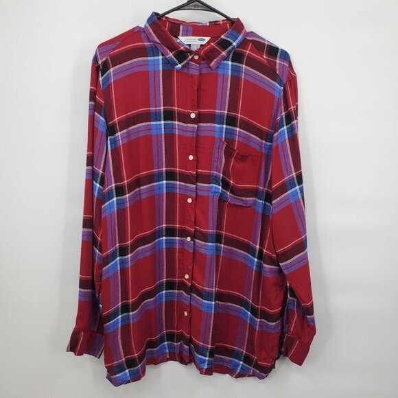 Old Navy The Classic Shirt Plaid Long Sleeve Knit Button Down Womens XL Multi - Picture 1 of 11